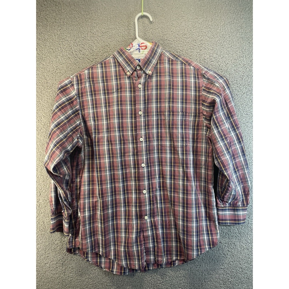 Roundtree‎ & Yorke Dress Shirt Mens Large Brown/Gray Plaid Non Iron